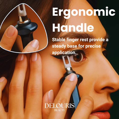 Delouris Beauty eyelash extension tool with close-up of ergonomic handle