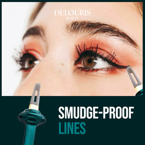 Close-up of eye makeup with a tool 'Smudge-Proof Lines' by Delouris Beauty.