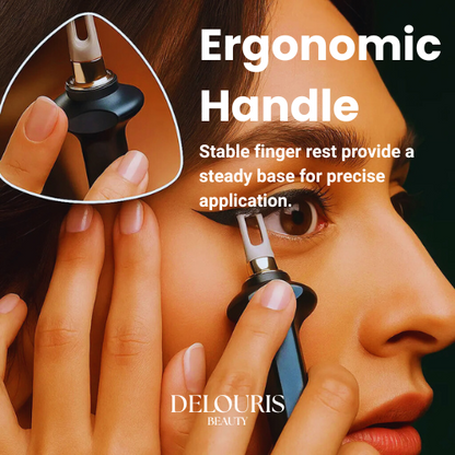 Delouris Beauty eyelash extension tool with close-up of ergonomic handle